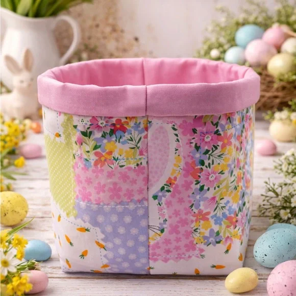 Pastel Patchwork Fabric Easter Basket - Picture 3 of 4